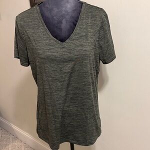 2/$12 sale! Amazon Essentials Women's Heathered Olive Green V-Neck Tee